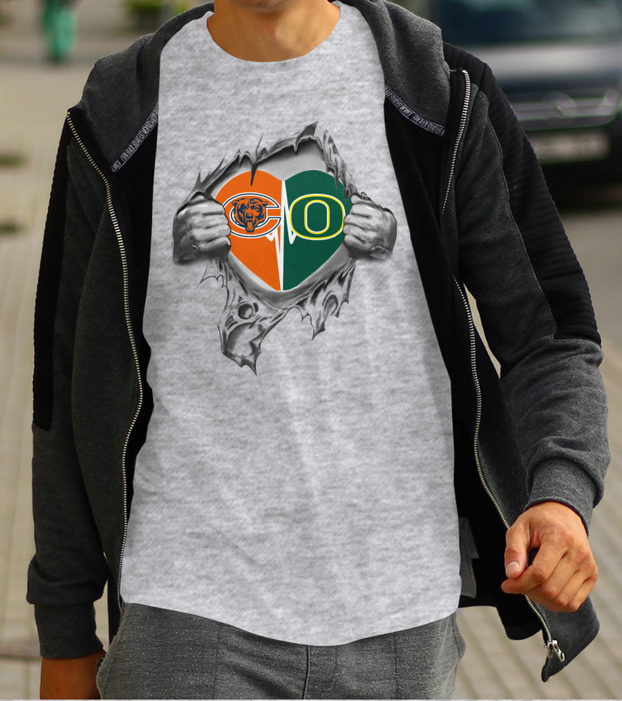 Oregon Ducks Chicago Bears Heart T-Shirt