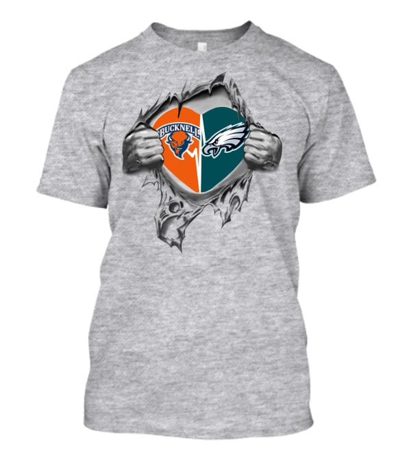 Eagles Bucknell Bison Heart Logo Rip T-Shirt