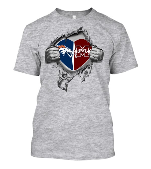 Broncos And Mississippi State Bulldogs Heart T-Shirt