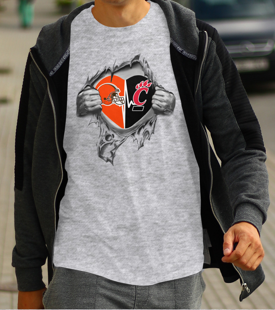 Cleveland Browns Cincinnati Bearcats Heartbeat Passion T-Shirt