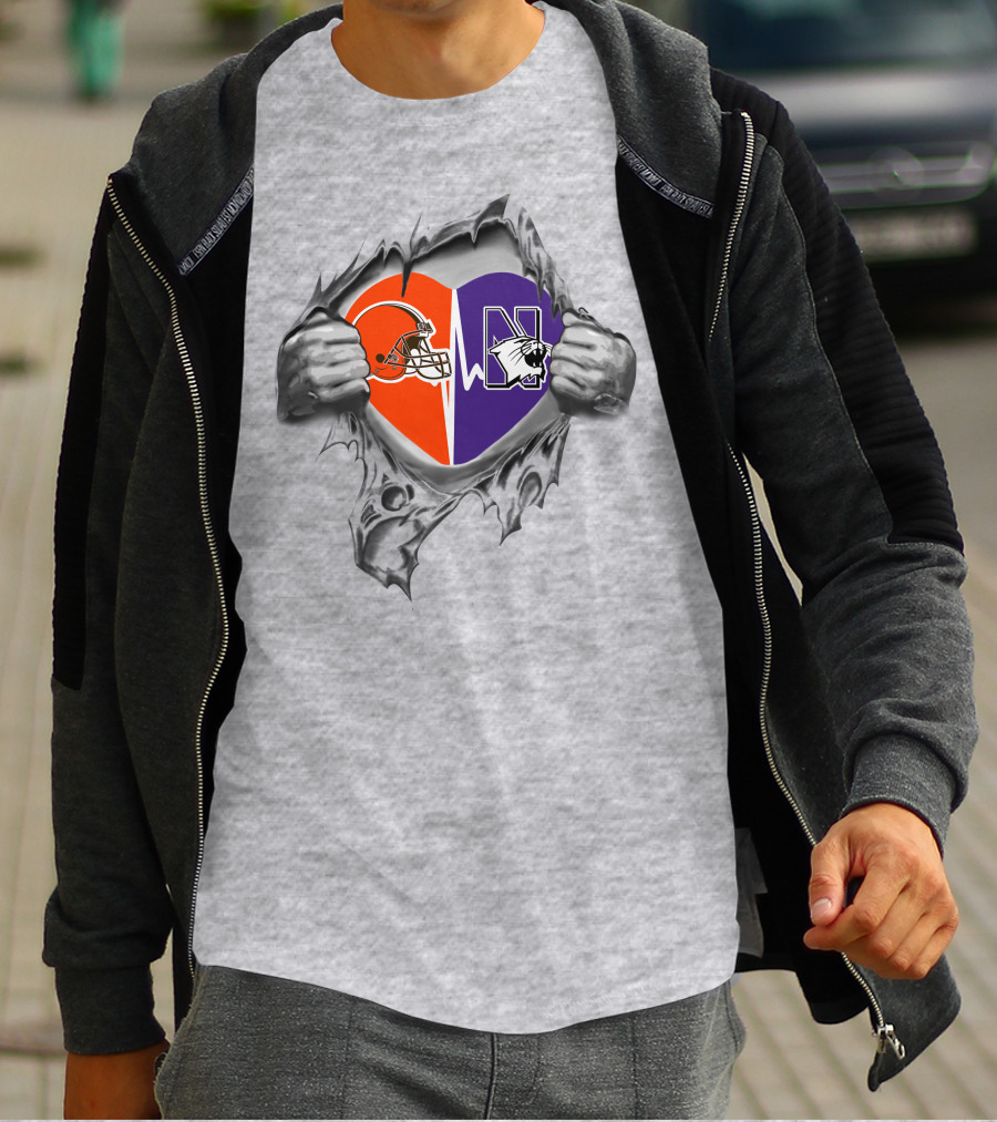 Cleveland Browns Northwestern Wildcats Heart T-Shirt