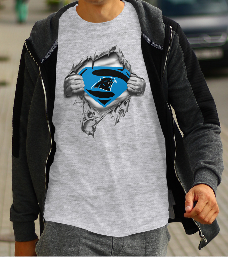 Carolina Panthers Superman Logo Rip Through T-Shirt
