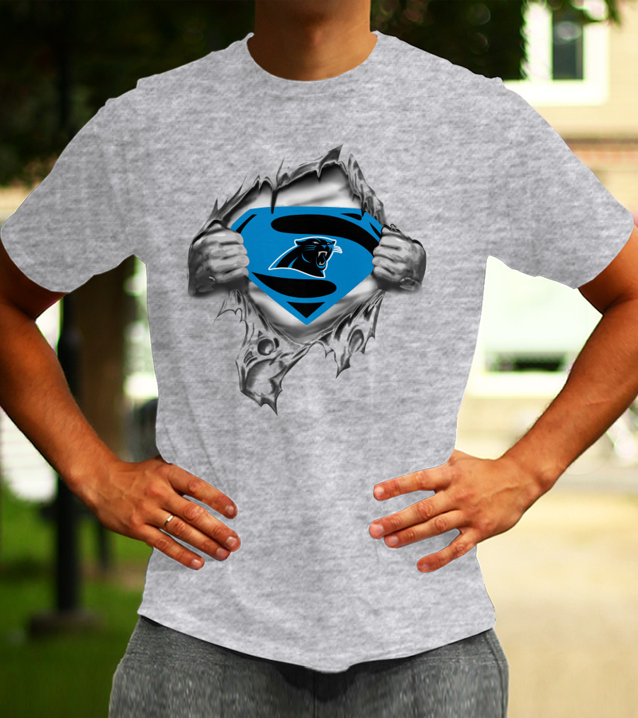 Carolina Panthers Superman Logo Rip Through T-Shirt