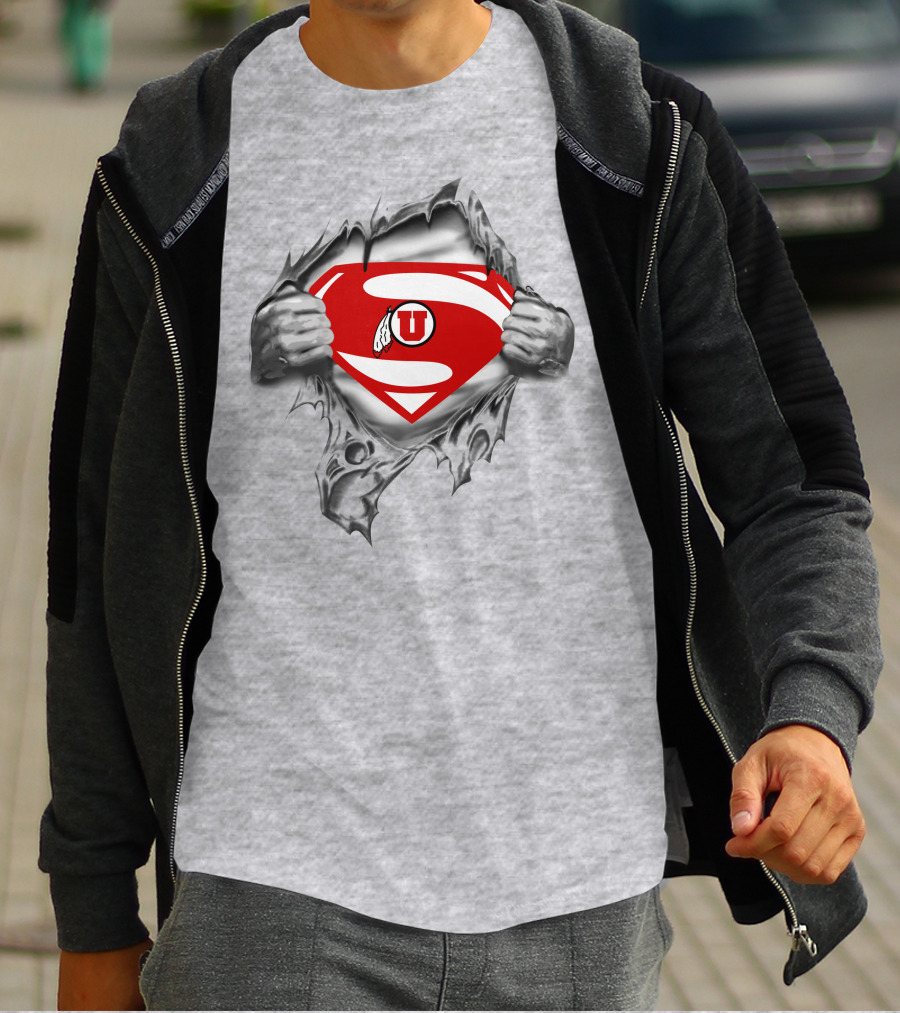 393 Utah Utes Superman Logo Tear Effect T-Shirt