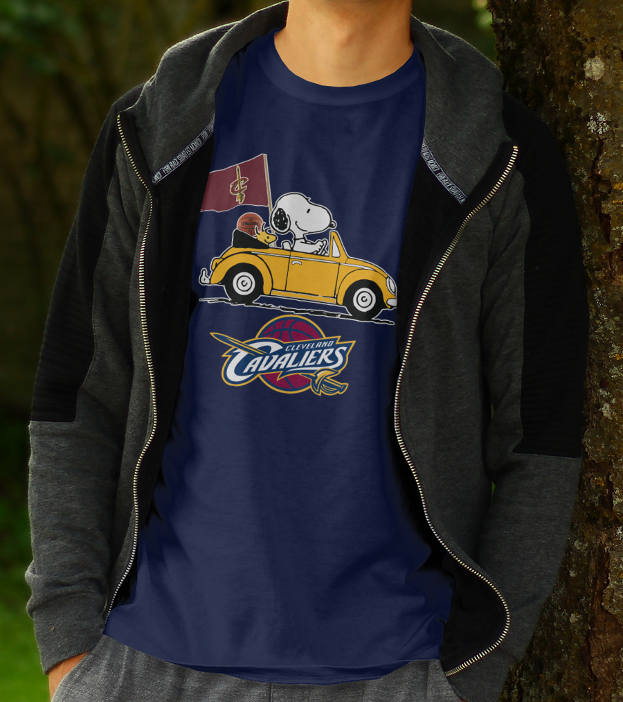 Cleveland Cavaliers Snoopy And Woodstock Driving With Basketball T-Shirt