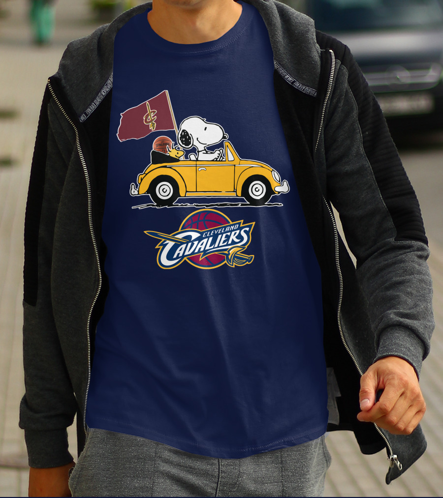 Cleveland Cavaliers Snoopy And Woodstock Driving With Basketball T-Shirt