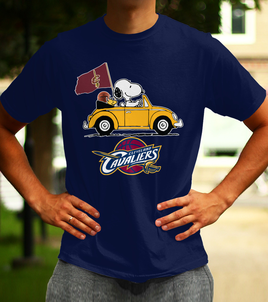 Cleveland Cavaliers Snoopy And Woodstock Driving With Basketball T-Shirt