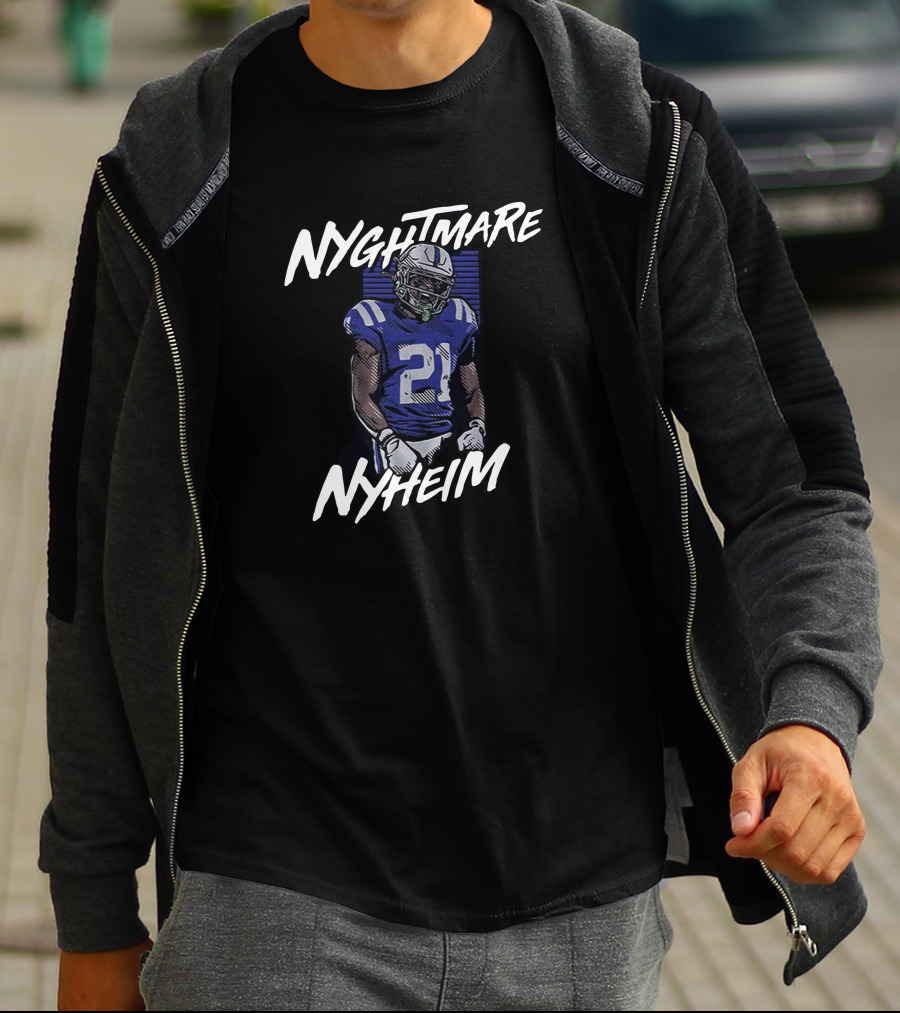 NYGHTMARE NYHEIM 21 Football Player Blue And White Jersey T-Shirt
