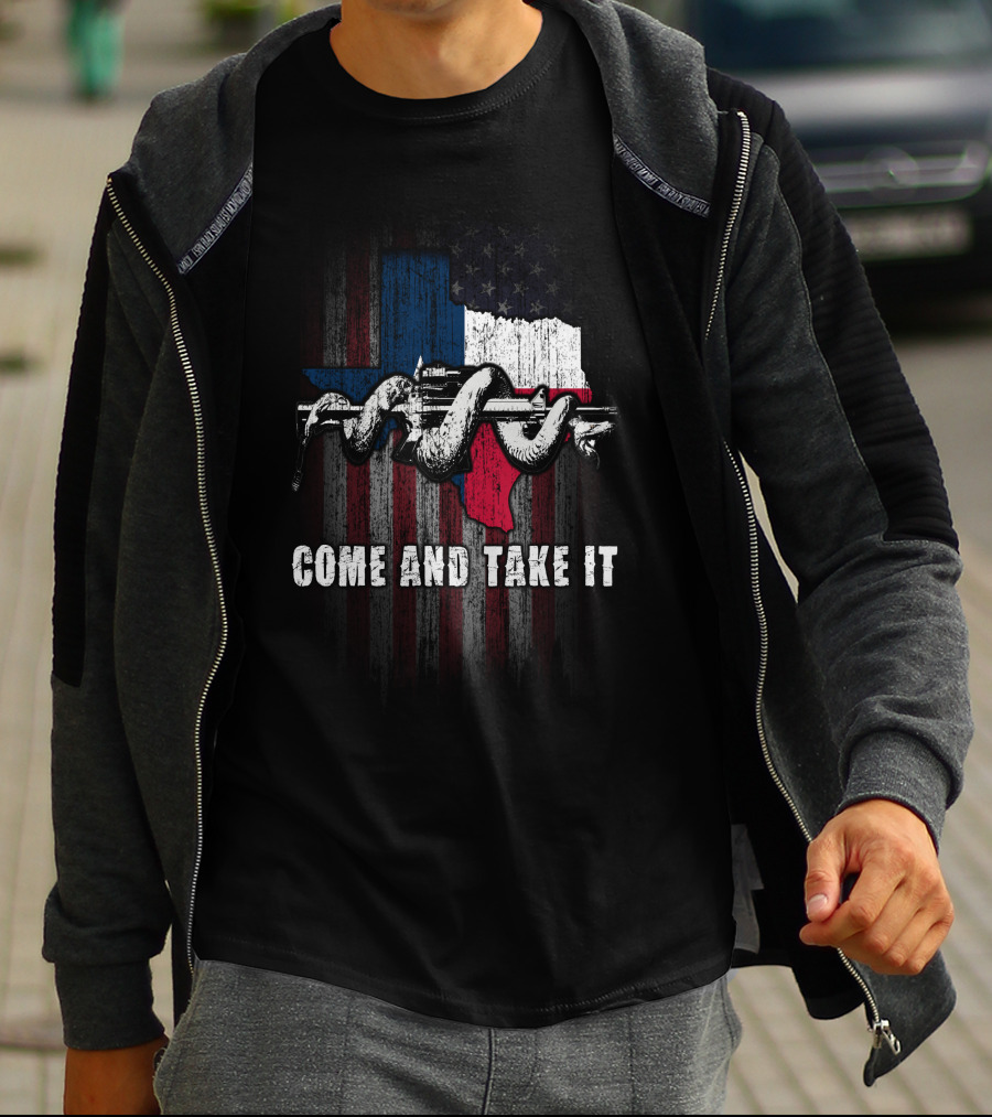 Come And Take It Snake Rifle Texas Flag American Flag T-Shirt