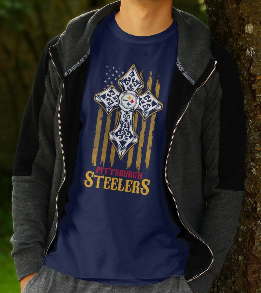 Pittsburgh Steelers Cross American Flag T-Shirt