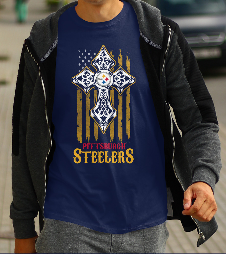 Pittsburgh Steelers Cross American Flag T-Shirt