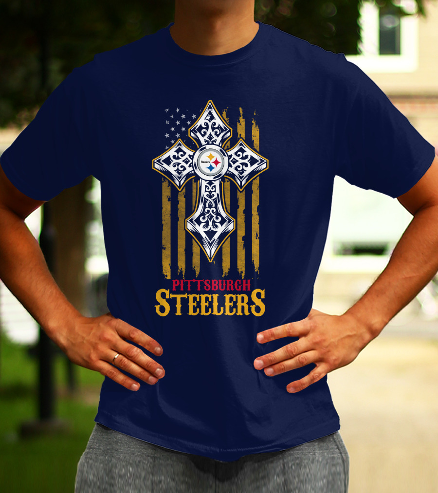 Pittsburgh Steelers Cross American Flag T-Shirt