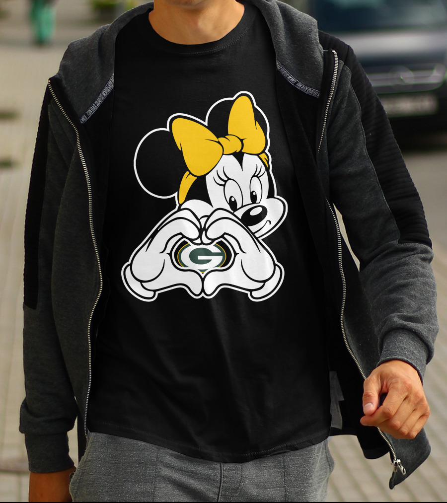 Minnie Mouse Green Bay Packers Heart Hands T-Shirt