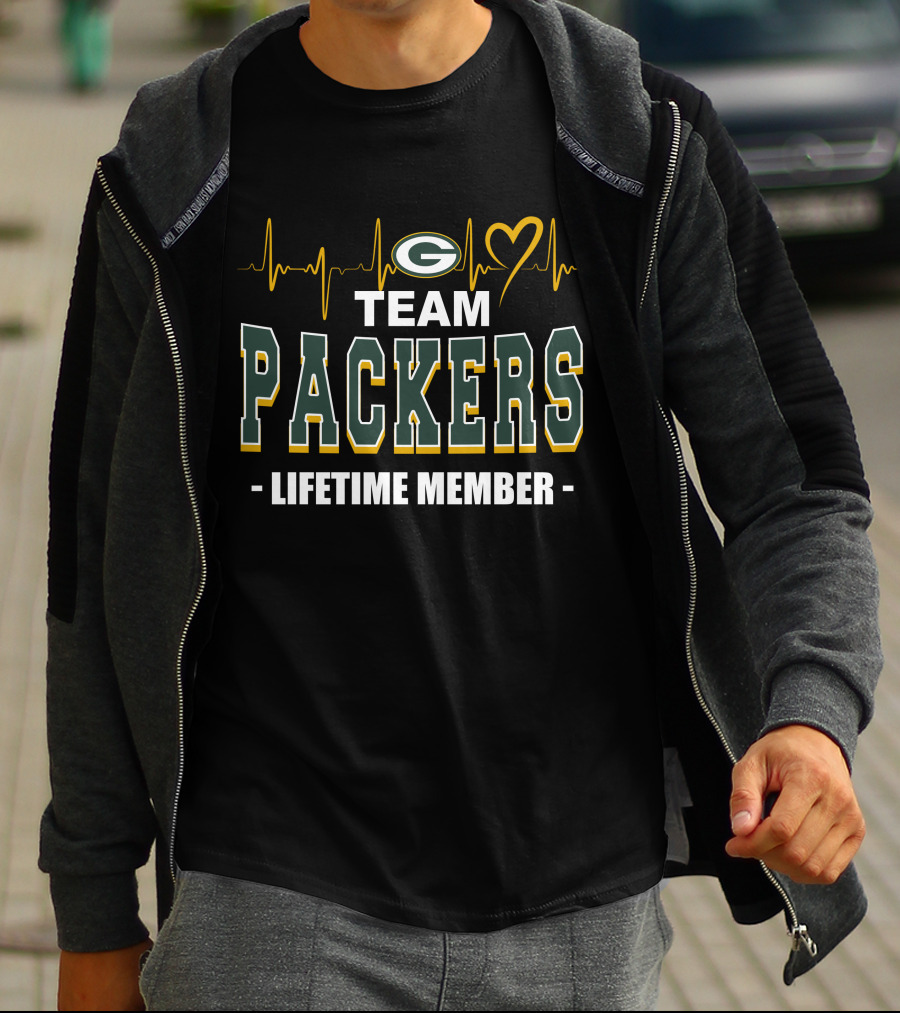 Team Packers Lifetime Member Green Bay Packers Heartbeat T-Shirt