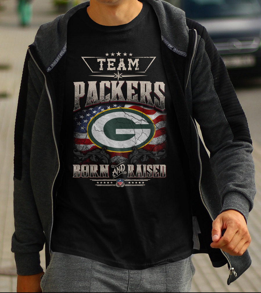 Team Packers Born And Raised Usa Flag Nfl T-Shirt