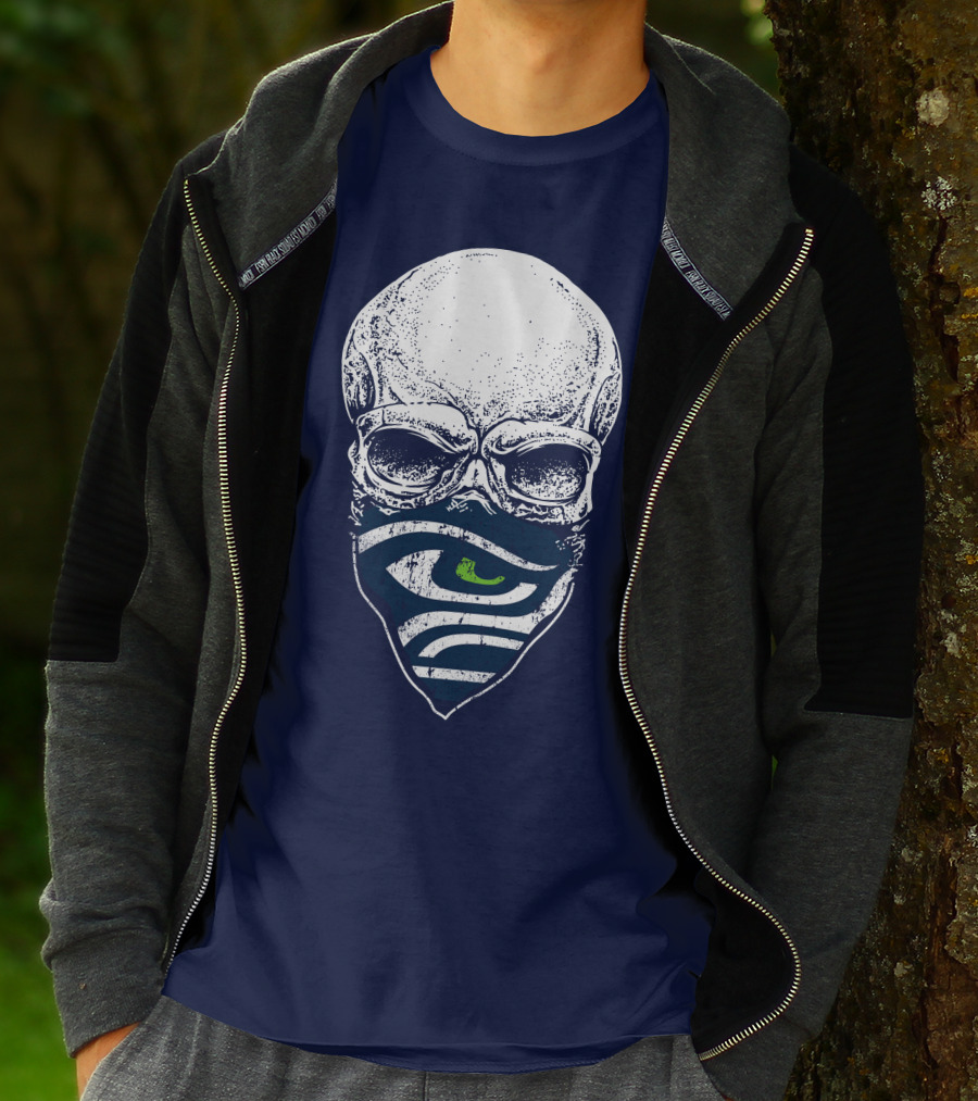Seattle Seahawks Skull Bandana Logo Face T-Shirt