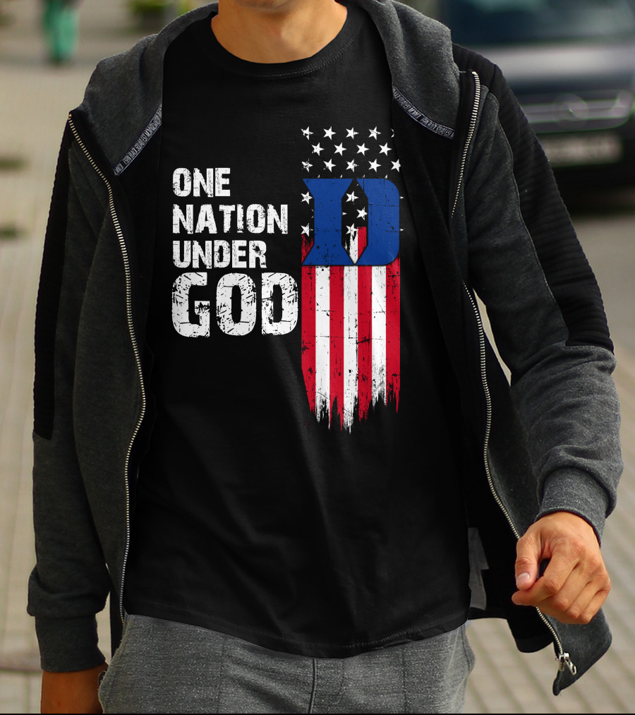 One Nation Under God Duke Blue Devils Usa Flag Stars And Stripes T-Shirt