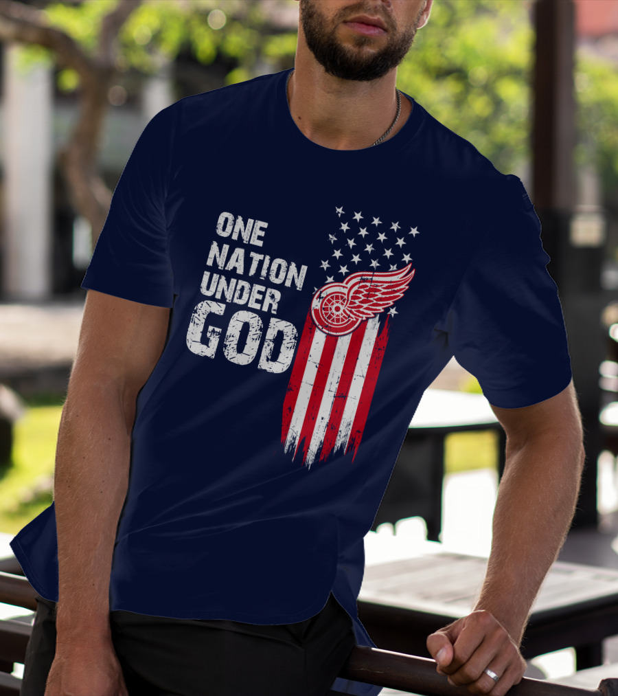 One Nation Under God Detroit Redwings American Flag Stars And Stripes T-Shirt