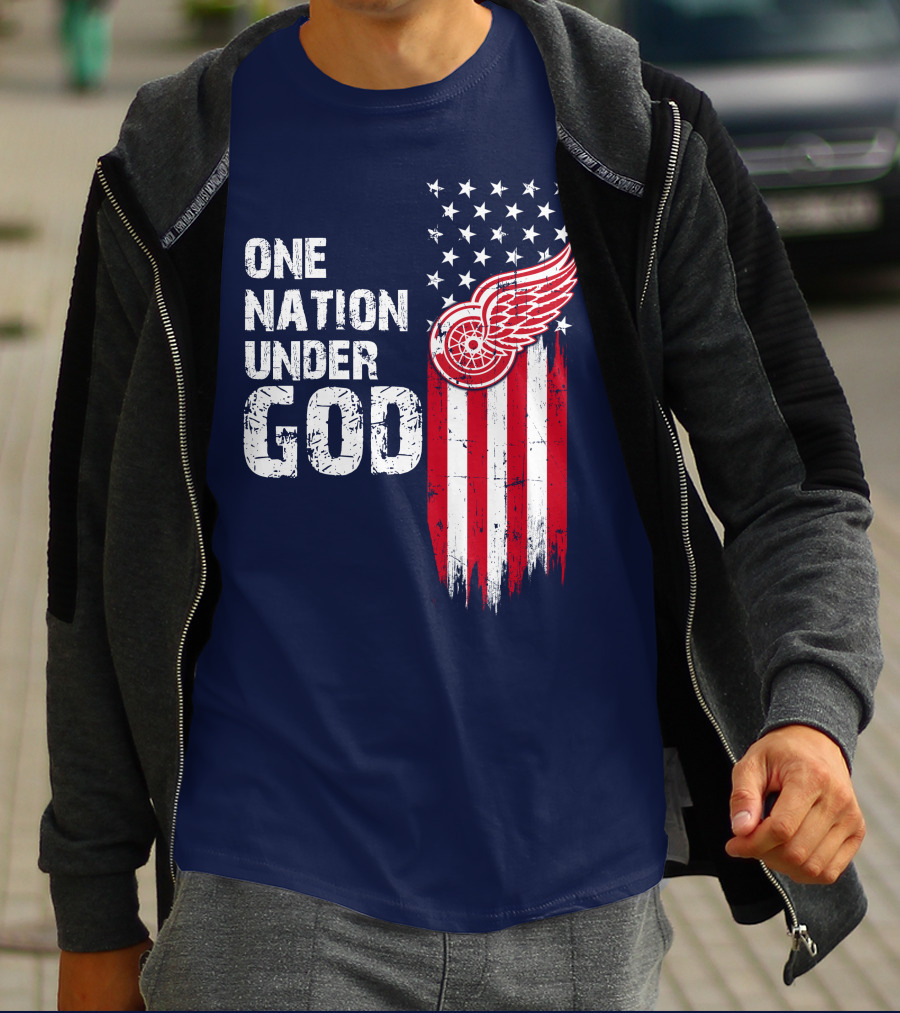 One Nation Under God Detroit Redwings American Flag Stars And Stripes T-Shirt