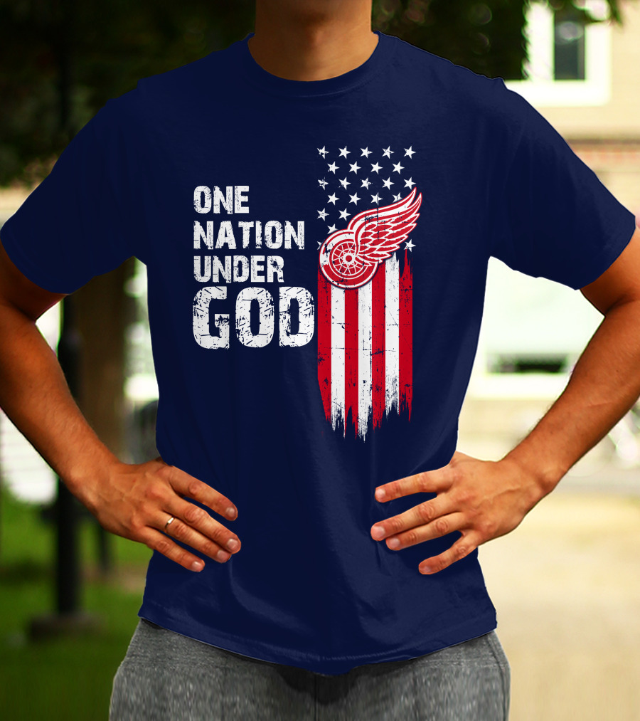 One Nation Under God Detroit Redwings American Flag Stars And Stripes T-Shirt