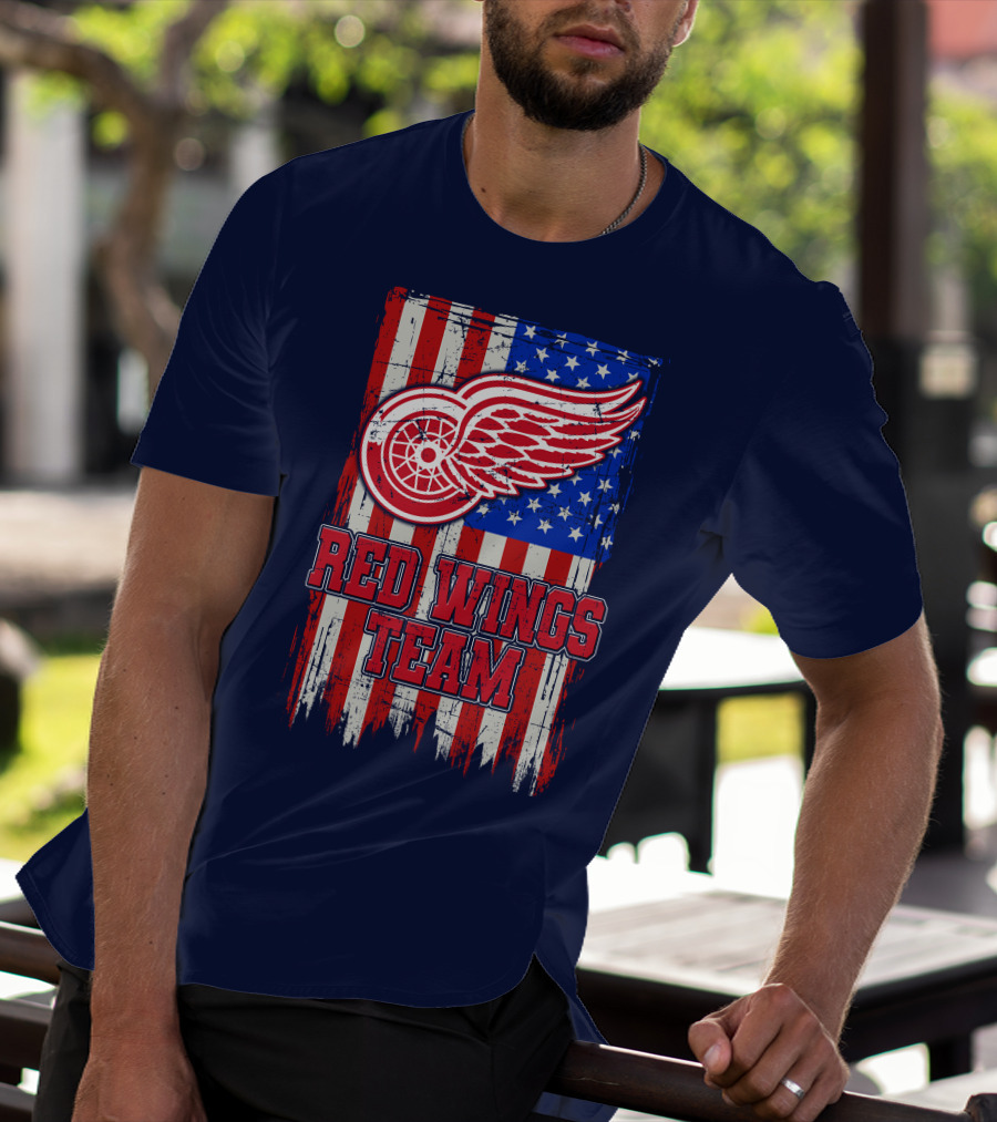 Detroit Red Wings Team American Flag T-Shirt