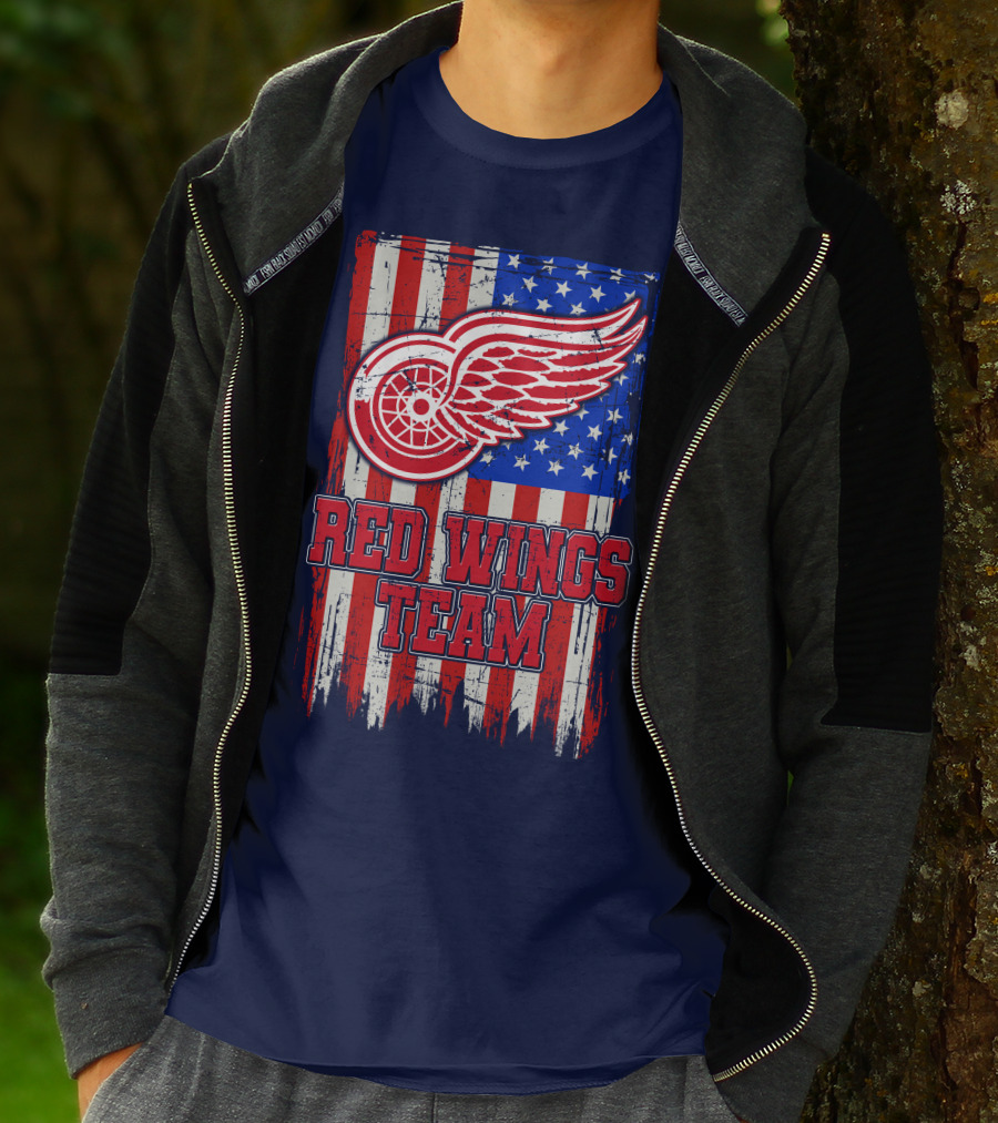 Detroit Red Wings Team American Flag T-Shirt