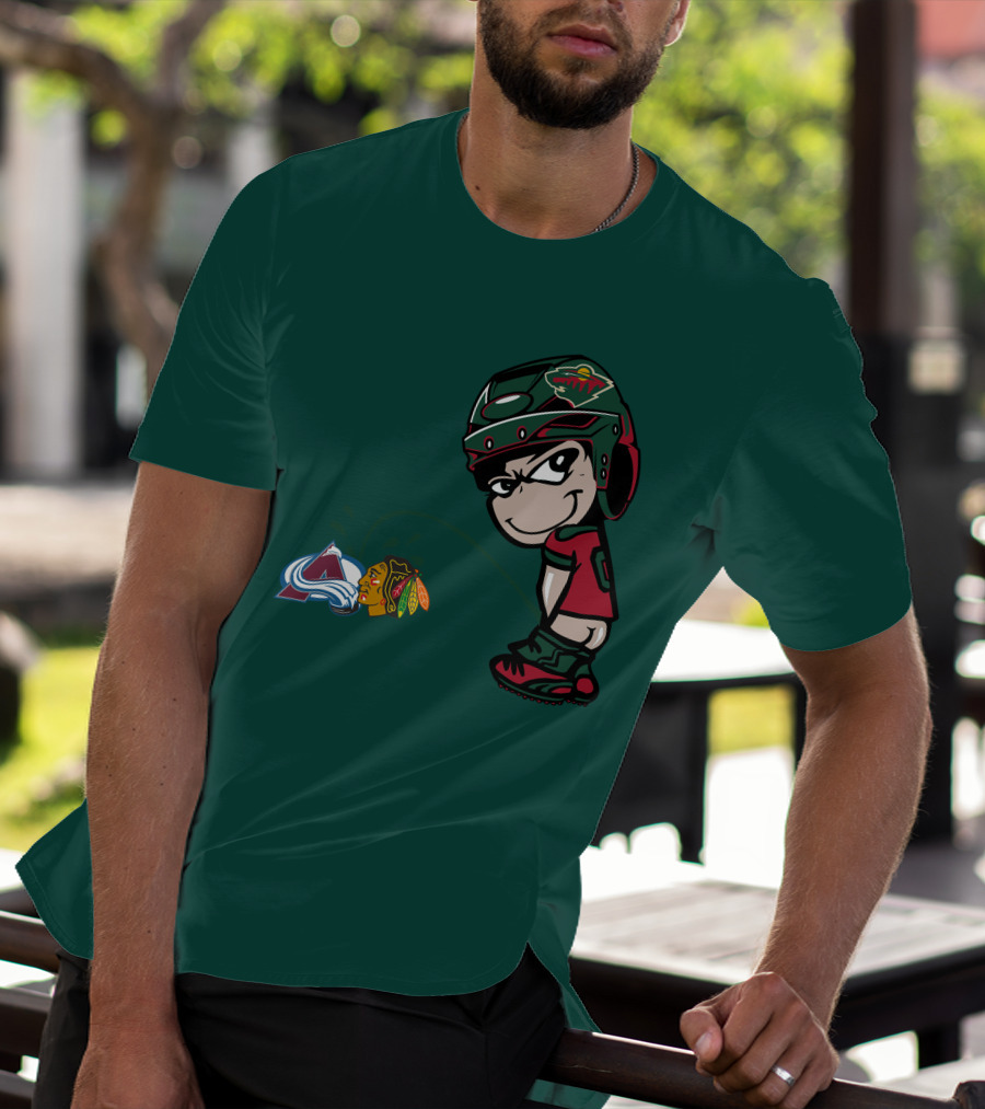 Minnesota Wild Character Mocking Colorado Avalanche And Chicago Blackhawks T-Shirt
