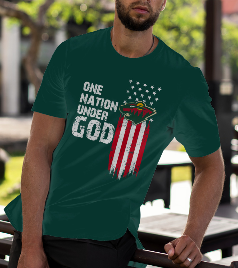 One Nation Under God Minnesota Wild Logo American Flag Stars And Stripes T-Shirt