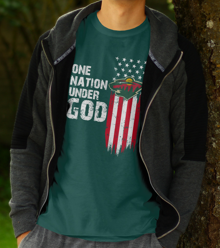 One Nation Under God Minnesota Wild Logo American Flag Stars And Stripes T-Shirt