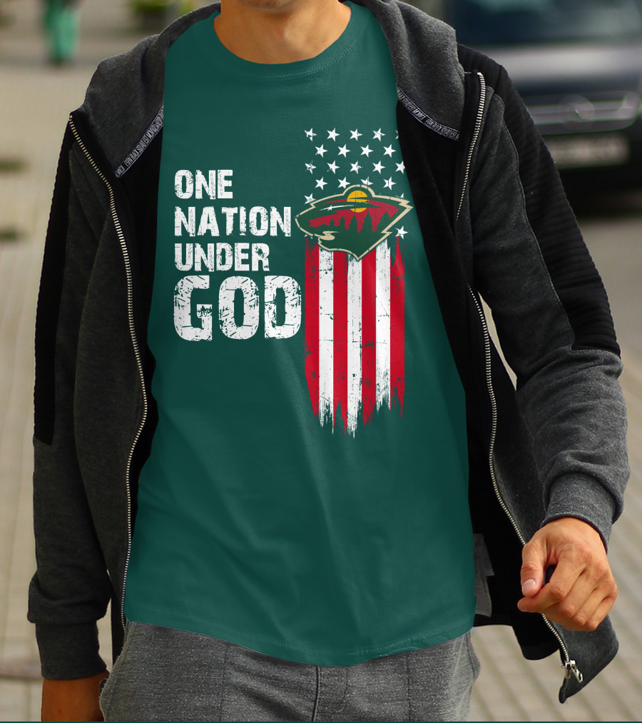 One Nation Under God Minnesota Wild Logo American Flag Stars And Stripes T-Shirt