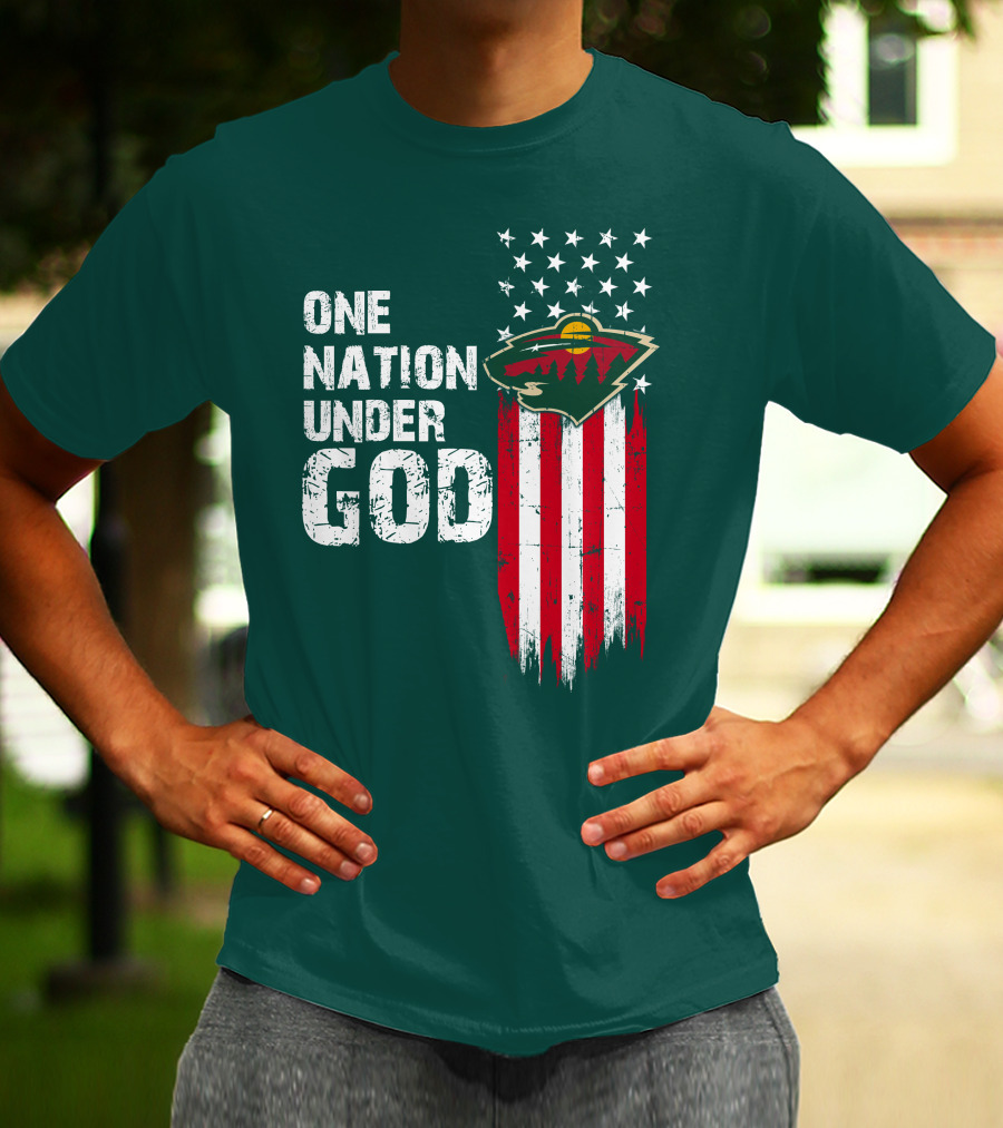 One Nation Under God Minnesota Wild Logo American Flag Stars And Stripes T-Shirt