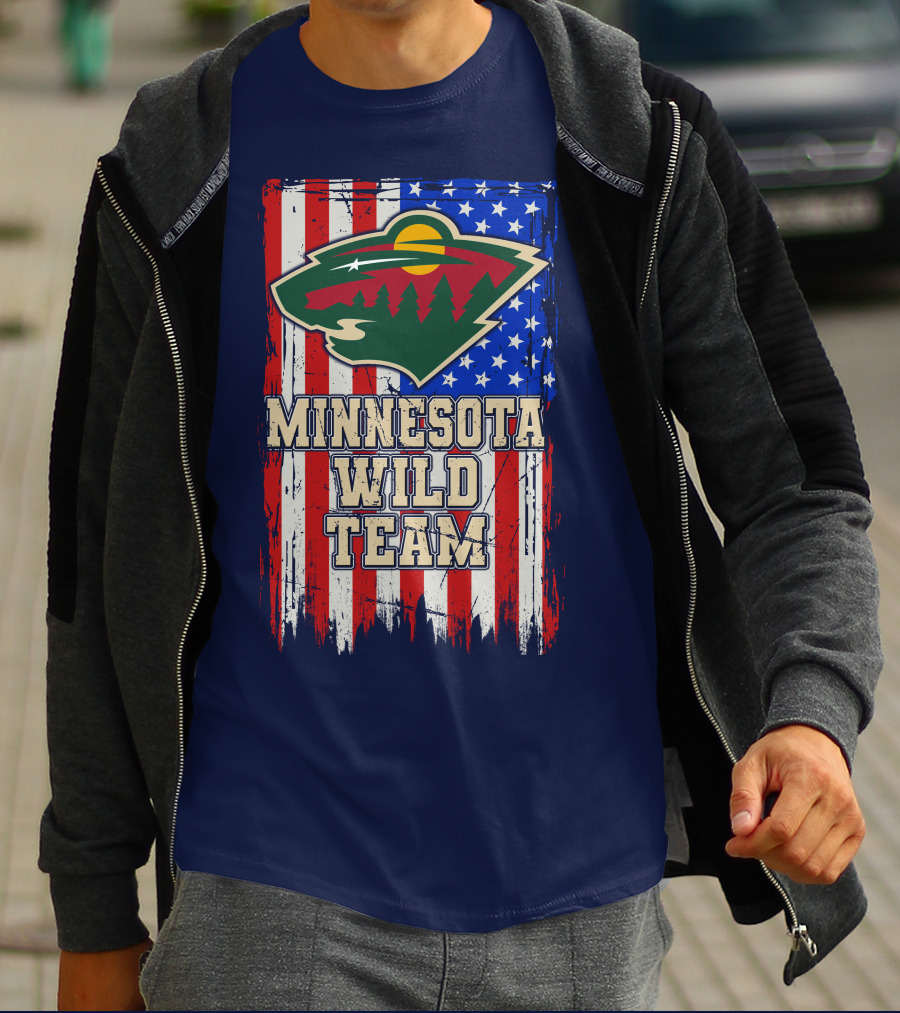 Minnesota Wild Team American Flag T-Shirt