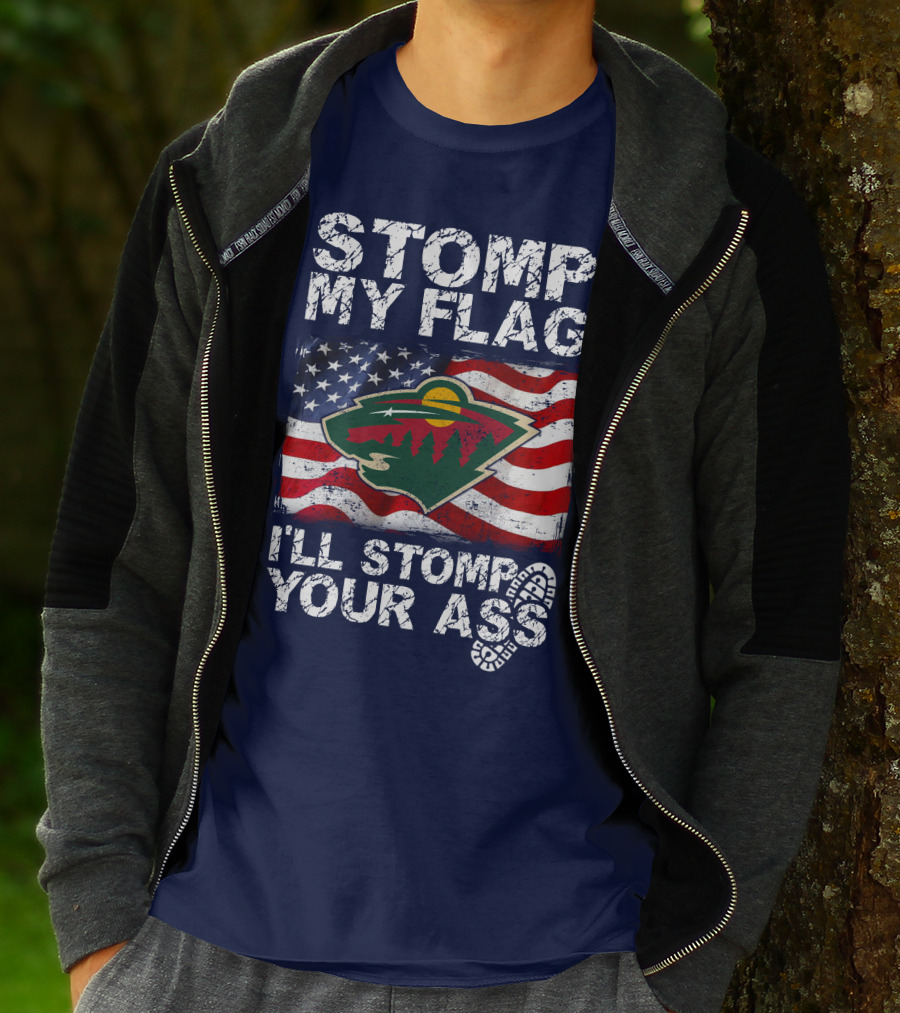 Minnesota Wild Stomp My Flag American Flag Logo Stomp Your Ass T-Shirt