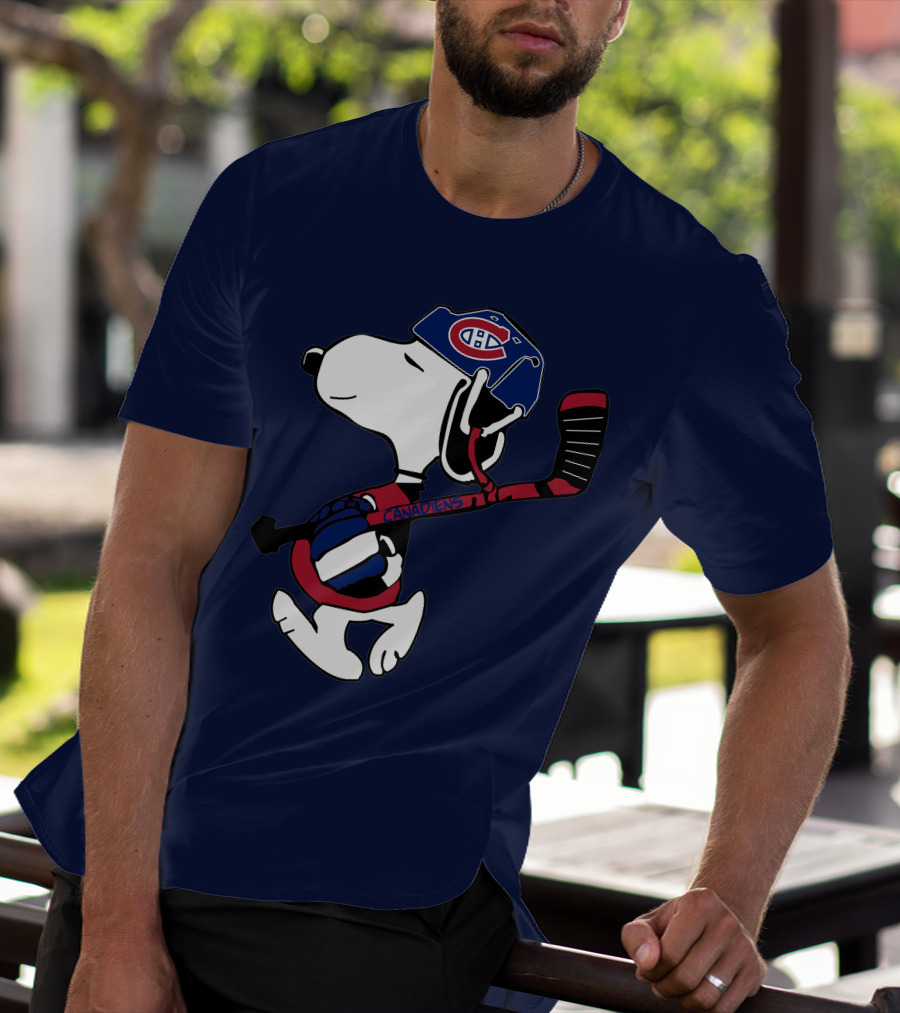 Canadiens Snoopy With Hockey Helmet And Stick T-Shirt