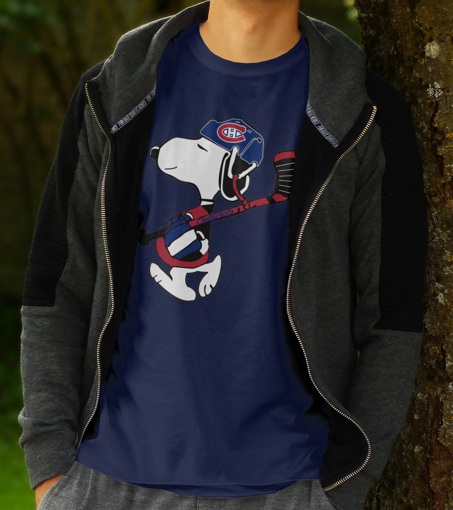 Canadiens Snoopy With Hockey Helmet And Stick T-Shirt