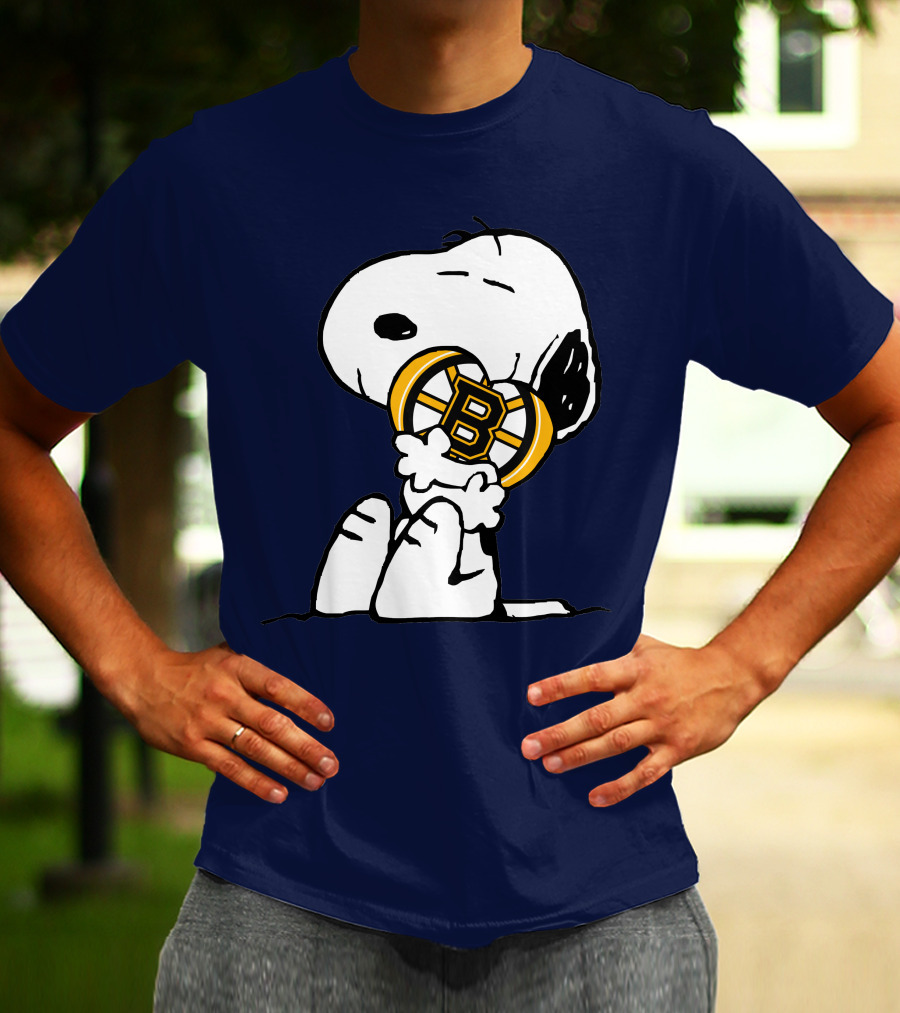 Snoopy With Boston Bruins Logo Embrace T-Shirt