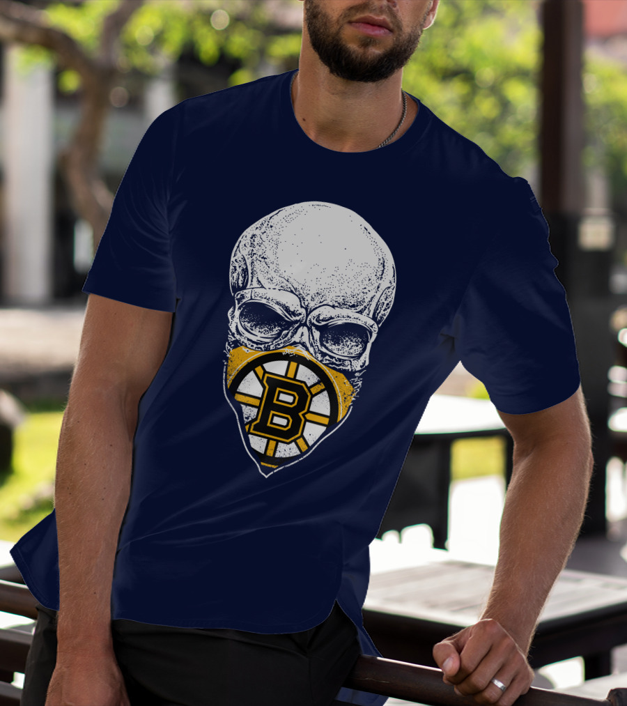 Boston Bruins Hockey Skull Logo Mashup T-Shirt
