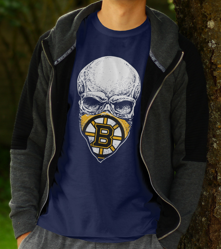 Boston Bruins Hockey Skull Logo Mashup T-Shirt