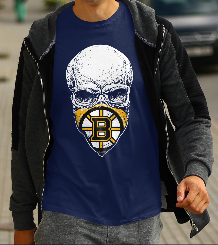Boston Bruins Hockey Skull Logo Mashup T-Shirt