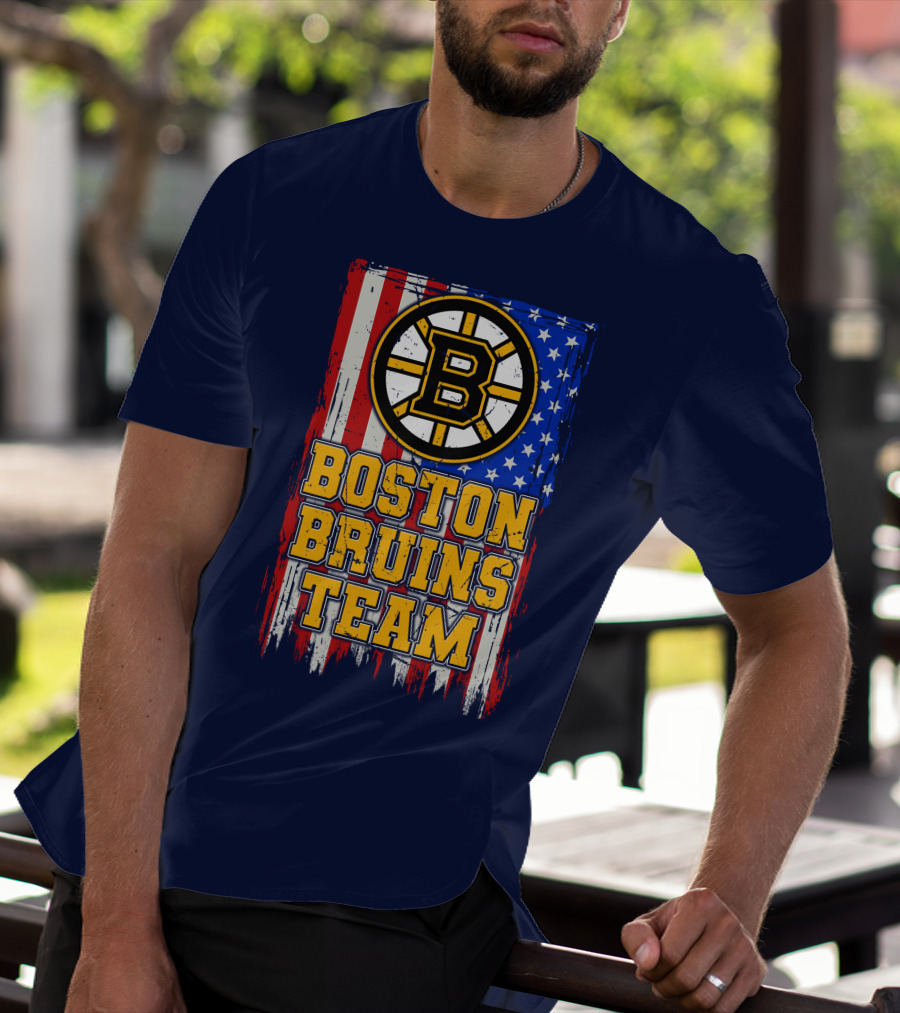 Boston Bruins Team American Flag T-Shirt