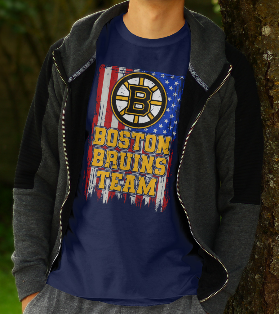 Boston Bruins Team American Flag T-Shirt