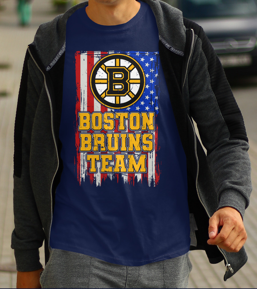 Boston Bruins Team American Flag T-Shirt