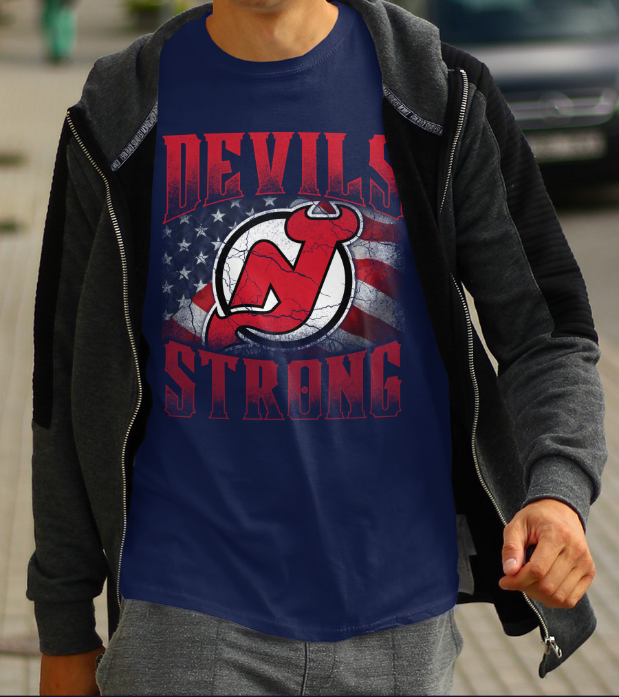 New Jersey Devils Strong Usa Flag T-Shirt