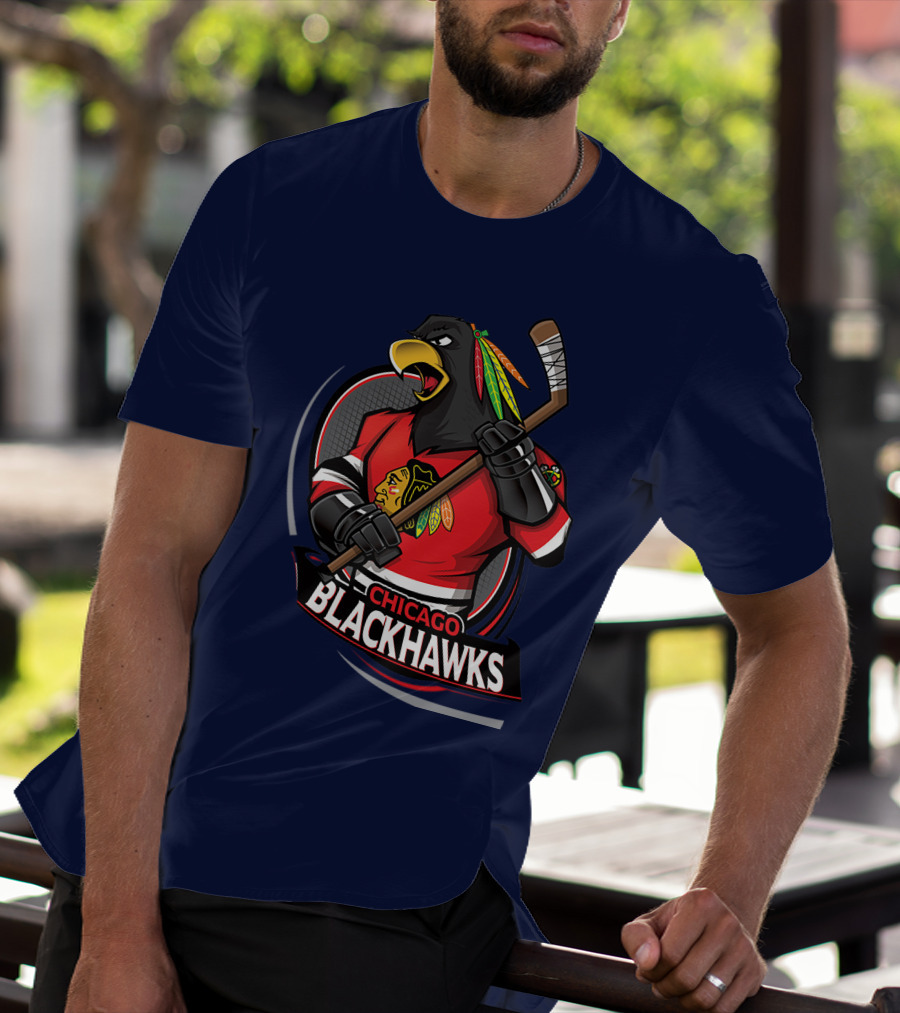 Chicago Blackhawks Hockey Logo Bird Mascot T-Shirt