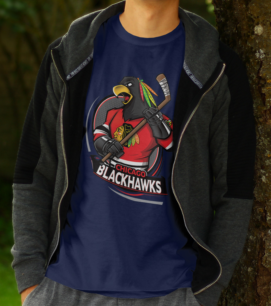 Chicago Blackhawks Hockey Logo Bird Mascot T-Shirt