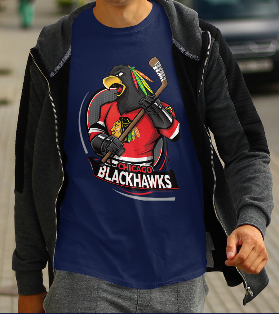 Chicago Blackhawks Hockey Logo Bird Mascot T-Shirt