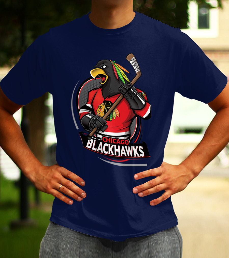 Chicago Blackhawks Hockey Logo Bird Mascot T-Shirt