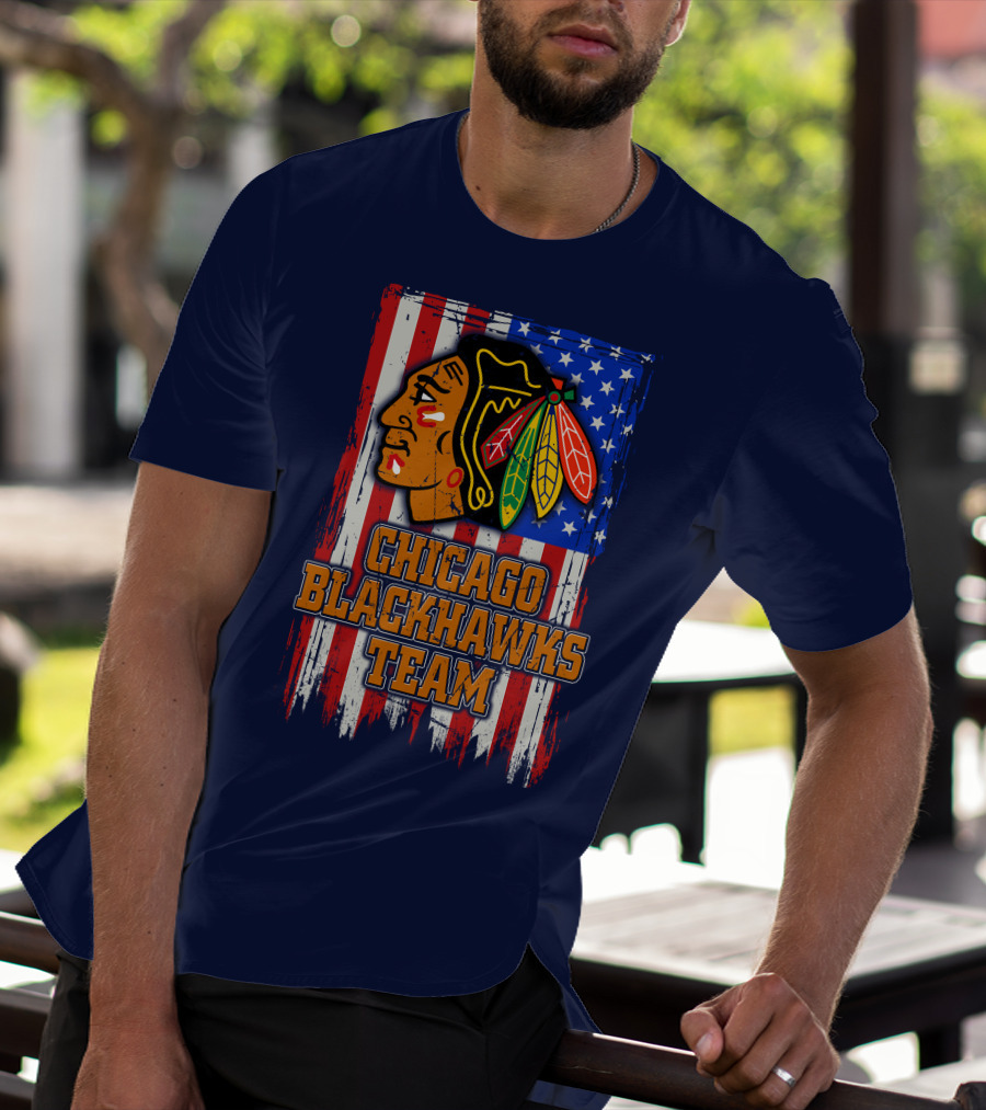 Chicago Blackhawks Team American Flag T-Shirt