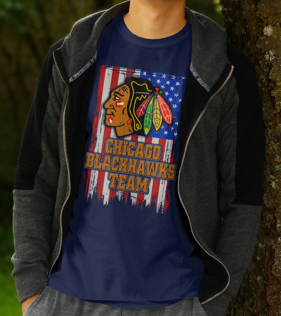 Chicago Blackhawks Team American Flag T-Shirt