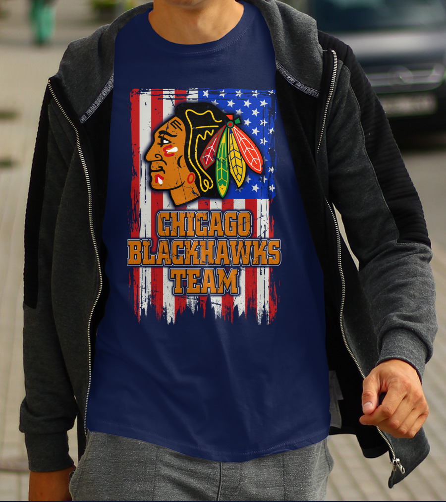Chicago Blackhawks Team American Flag T-Shirt